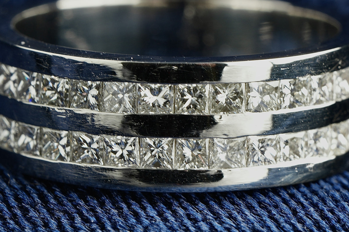 Platinum 950 princess cut diamond half eternity ring, Birmingham hallmarked, size V