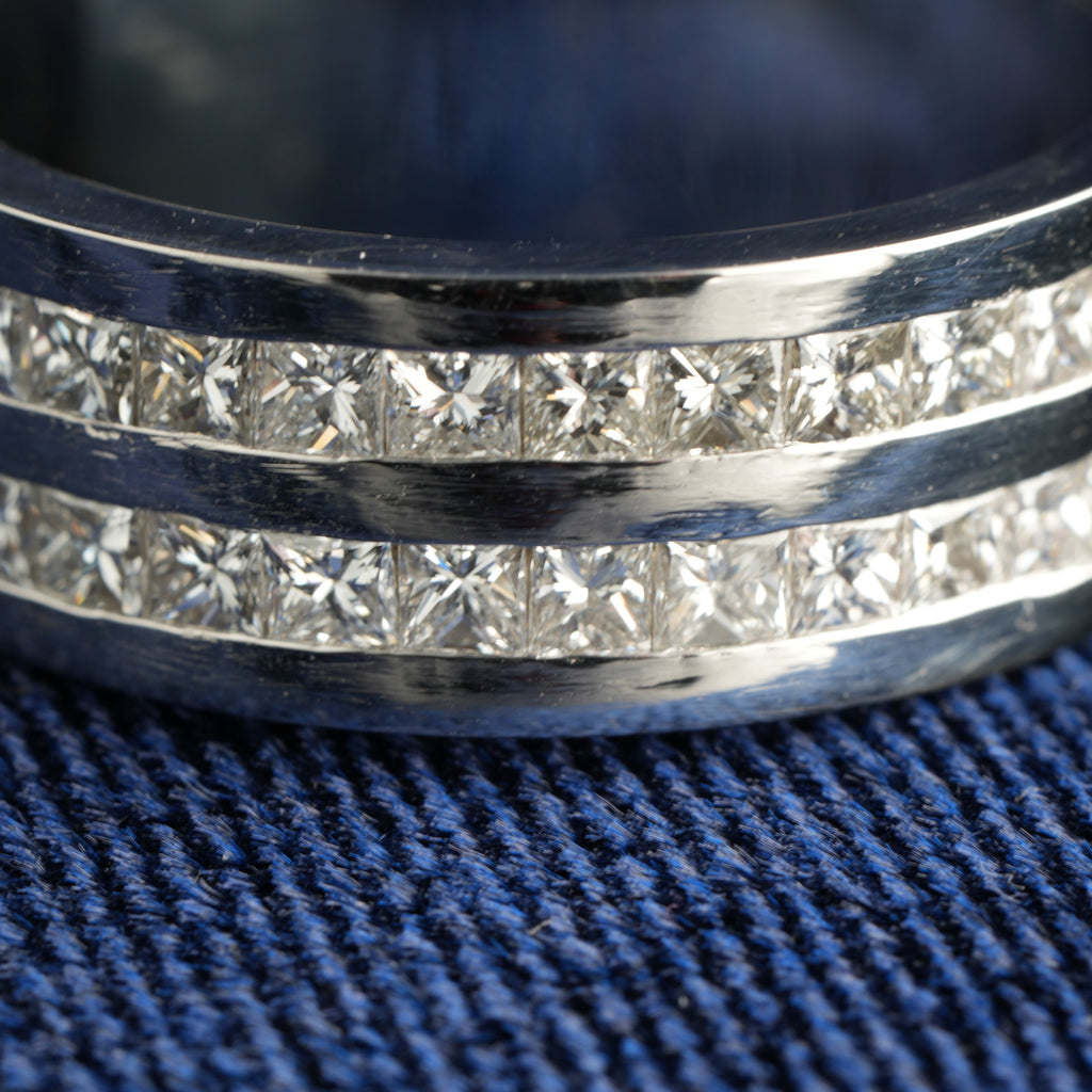 Platinum 950 princess cut diamond half eternity ring, Birmingham hallmarked, size V