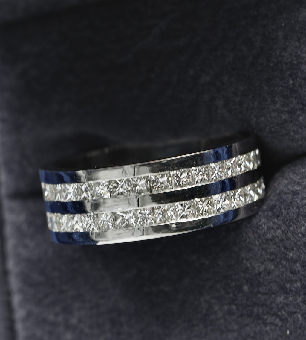 Platinum 950 princess cut diamond half eternity ring, Birmingham hallmarked, size V
