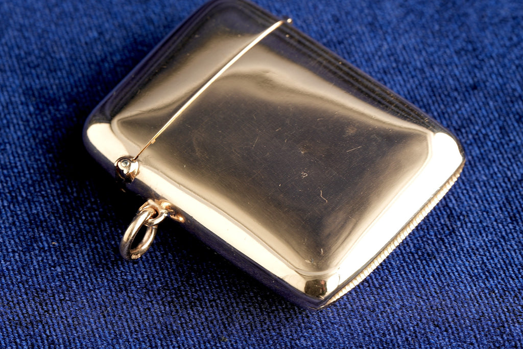 Antique George V solid 9ct gold vesta case, Henry Matthews, Birmingham 1923