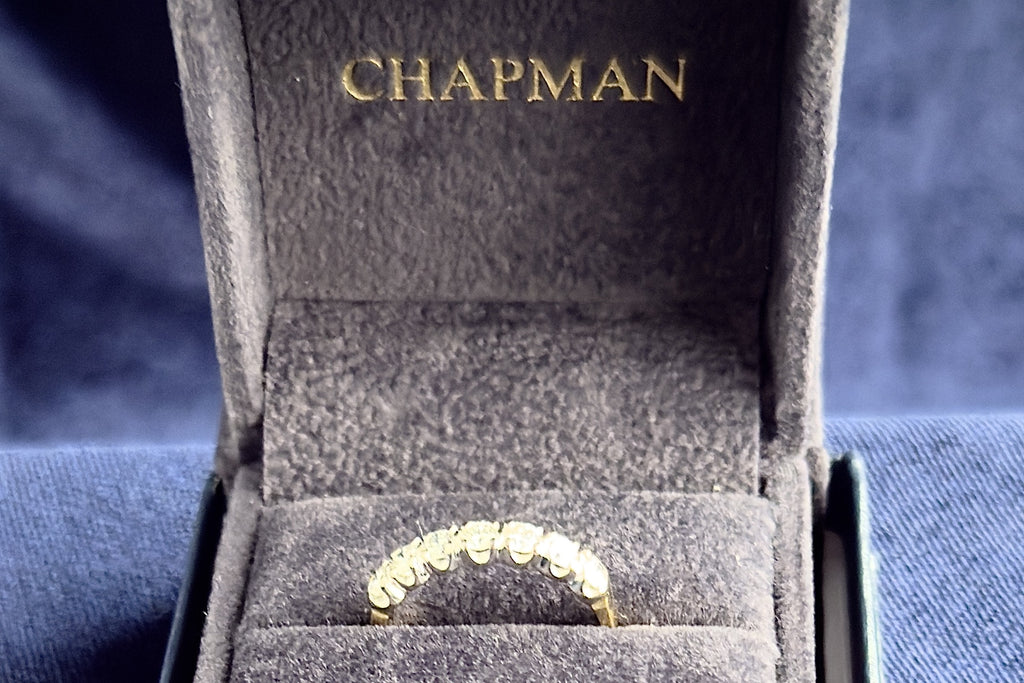 18ct gold seven stone diamond half hoop ring, Sheffield hallmarked, size R