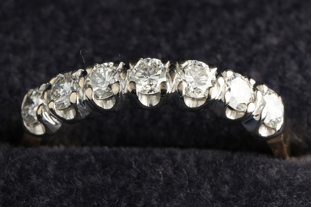 18ct gold seven stone diamond half hoop ring, Sheffield hallmarked, size R