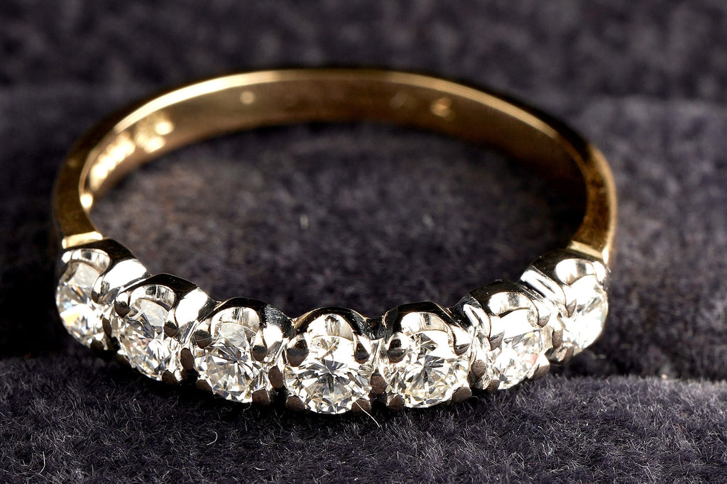 18ct gold seven stone diamond half hoop ring, Sheffield hallmarked, size R