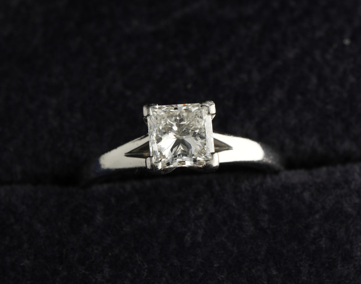 Platinum 950 princess cut diamond solitaire ring, size J, Birmingham hallmarked