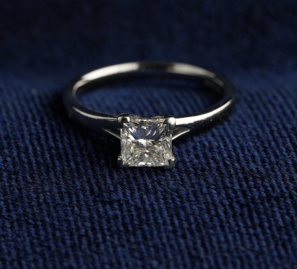Platinum 950 princess cut diamond solitaire ring, size J, Birmingham hallmarked