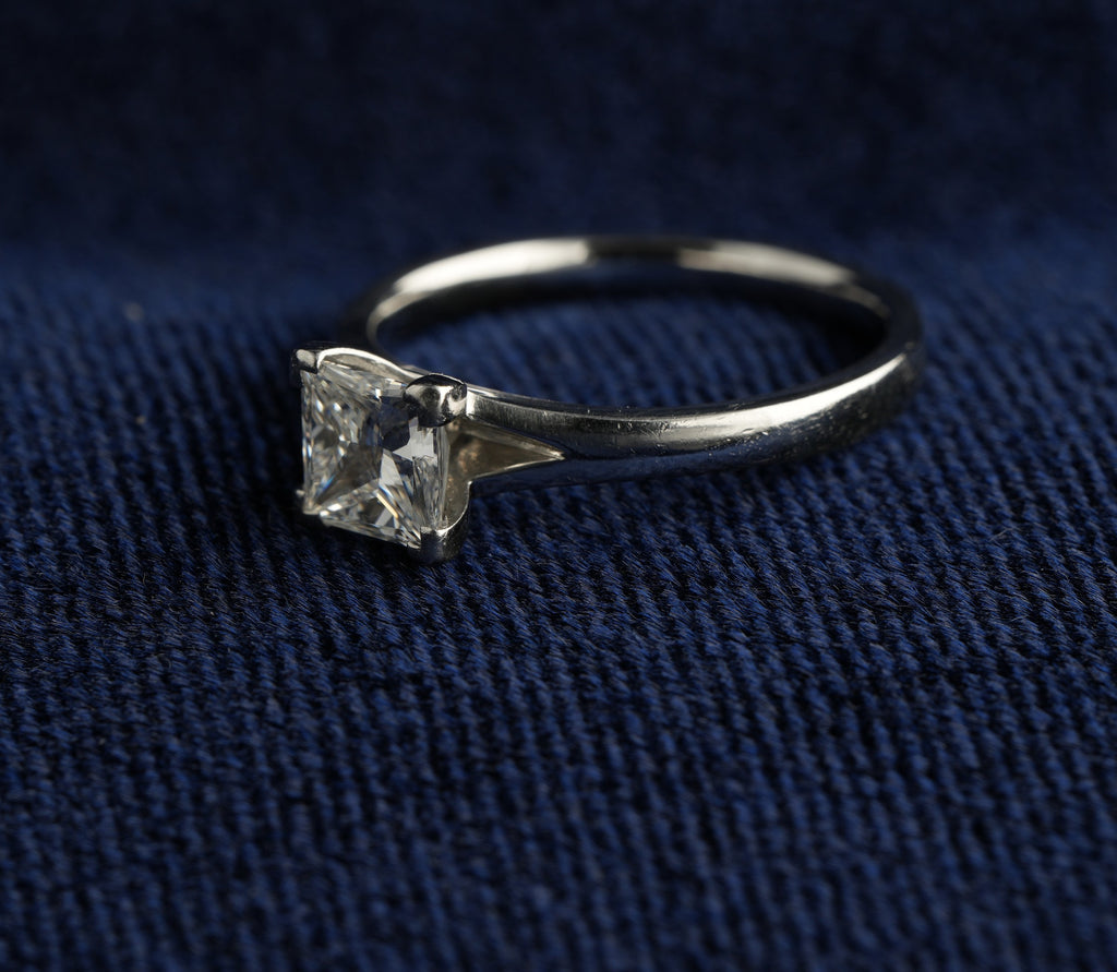 Platinum 950 princess cut diamond solitaire ring, size J, Birmingham hallmarked