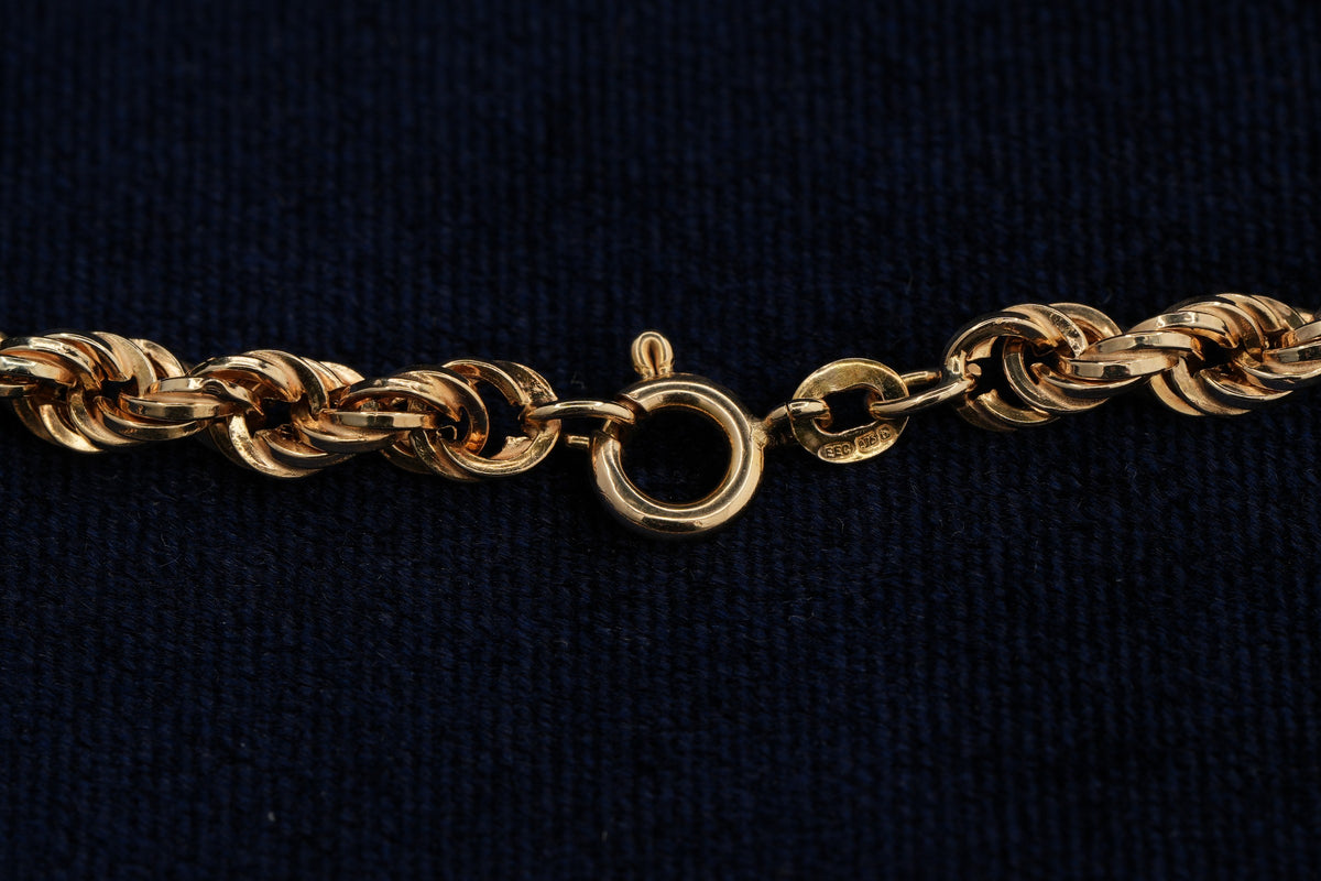Solid 9ct yellow gold Italian rope chain necklace, 41 cm, Birmingham hallmarked EEC