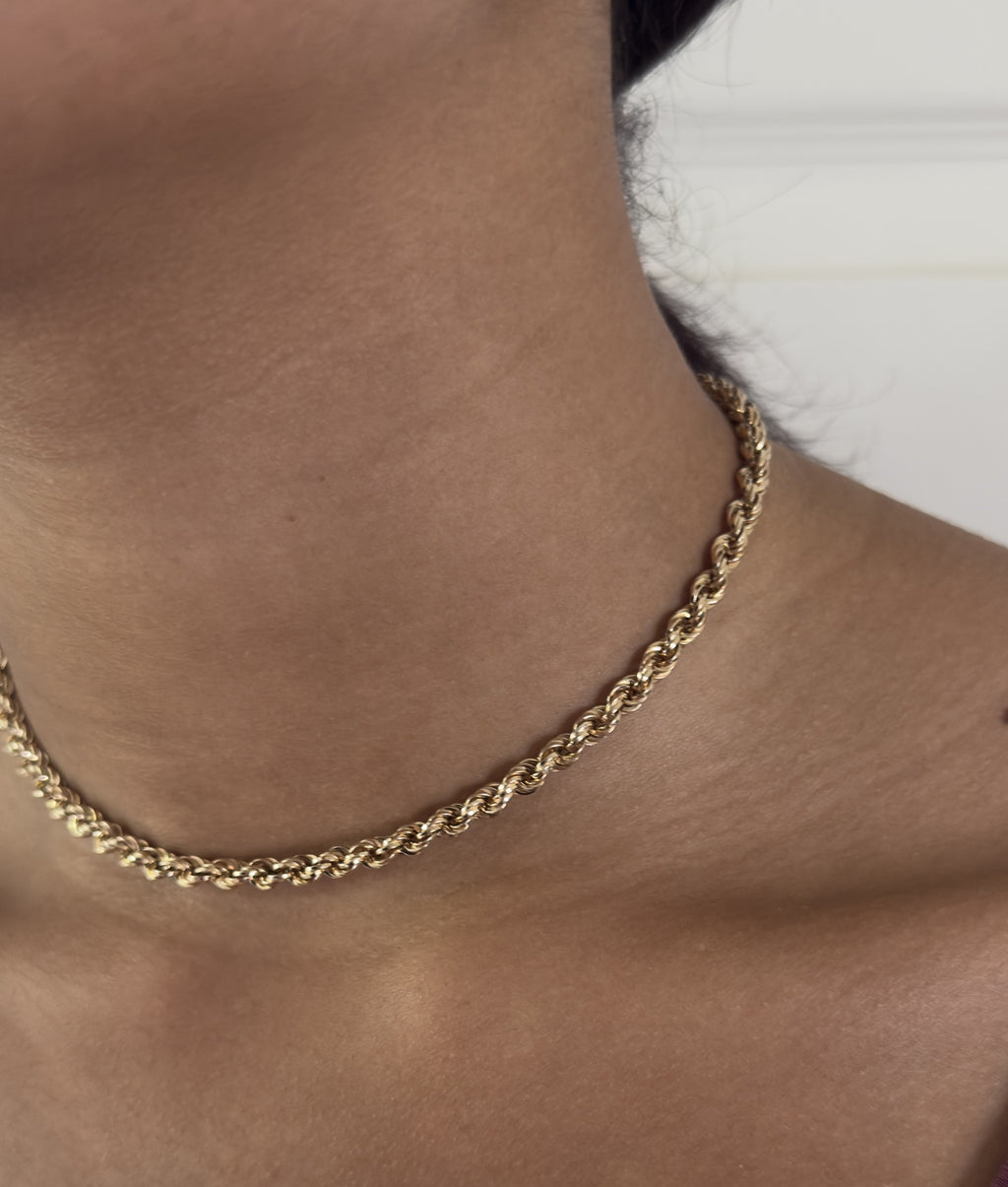 Solid 9ct yellow gold Italian rope chain necklace, 41 cm, Birmingham hallmarked EEC