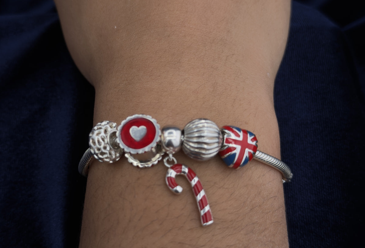 Sterling silver charm bracelet with charms, 18.5 cm, London hallmarked 925