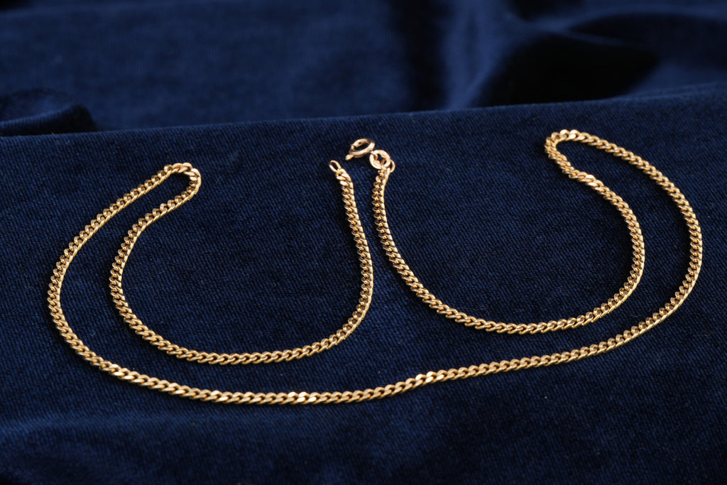 Solid 9ct gold curb chain necklace, 61 cm, UK hallmarked