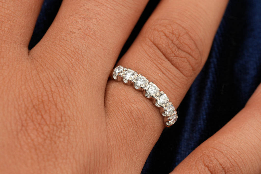 18ct gold seven stone diamond half hoop ring, Sheffield hallmarked, size R