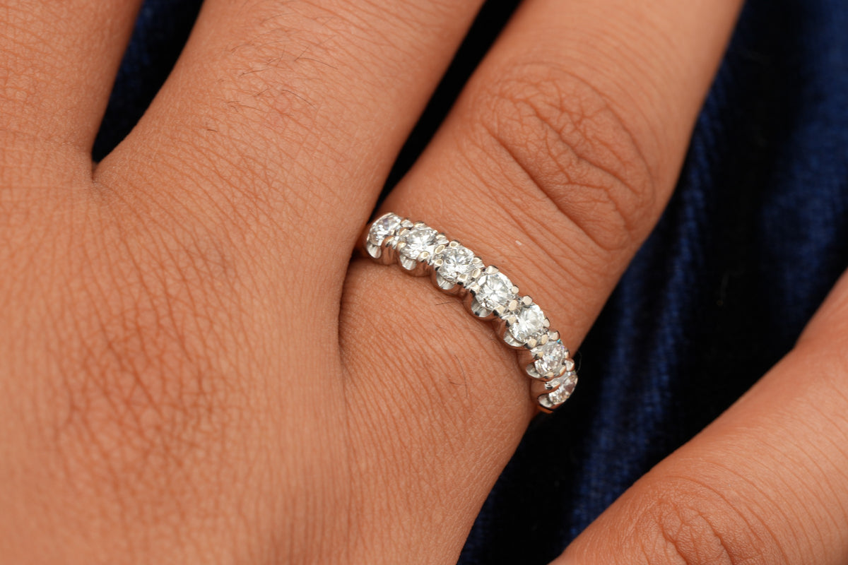 18ct gold seven stone diamond half hoop ring, Sheffield hallmarked, size R