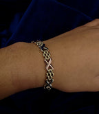 9ct tricolour gold fancy link bracelet, 18.7 cm, Sheffield hallmarked