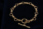 14ct yellow gold hay bale link bracelet with T-bar, 19.5 cm, hallmarked