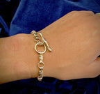 14ct yellow gold hay bale link bracelet with T-bar, 19.5 cm, hallmarked