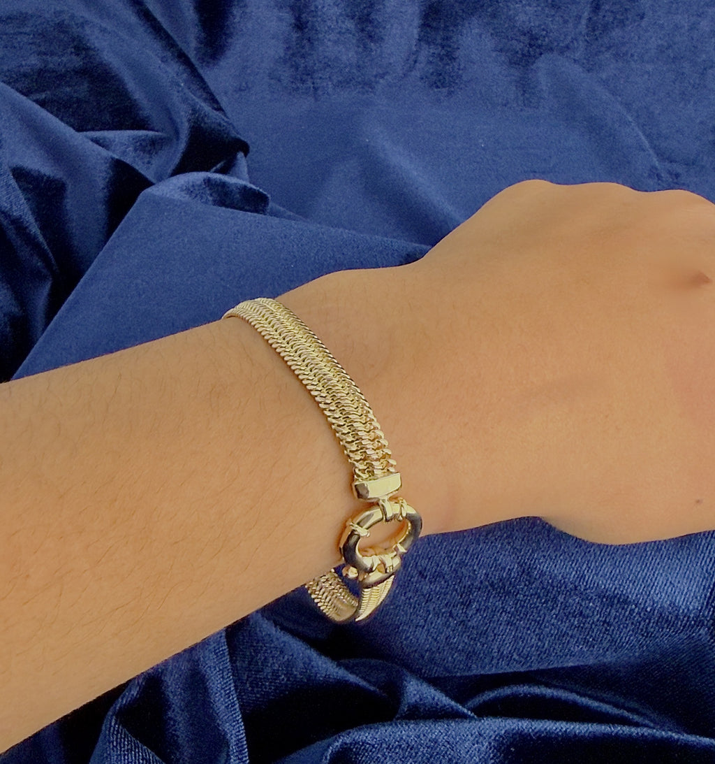 9ct yellow gold open mesh effect bracelet, Sheffield hallmarked