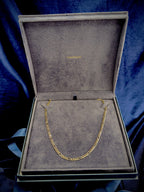 Solid 9ct yellow gold figaro chain necklace, 30 inch, 21.74 g, hallmarked