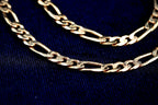 Solid 9ct yellow gold figaro chain necklace, 30 inch, 21.74 g, hallmarked