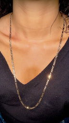 Solid 9ct yellow gold figaro chain necklace, 30 inch, 21.74 g, hallmarked