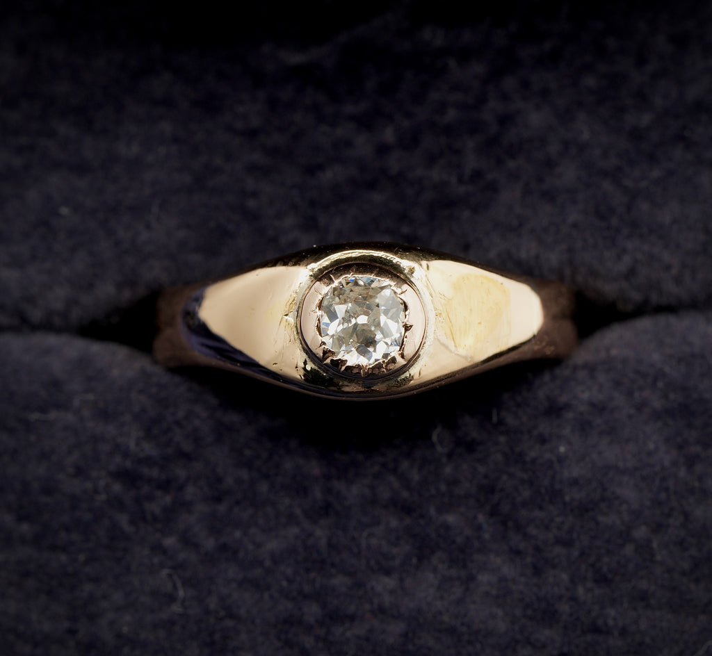 antique 22ct gold old cut diamond gypsy ring, size O, hallmarked