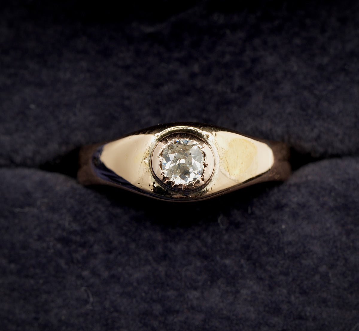 antique 22ct gold old cut diamond gypsy ring, size O, hallmarked