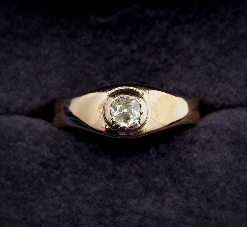 antique 22ct gold old cut diamond gypsy ring, size O, hallmarked
