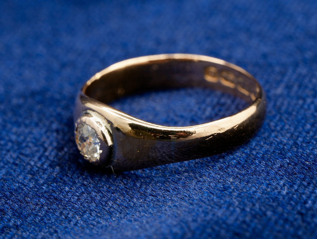 antique 22ct gold old cut diamond gypsy ring, size O, hallmarked