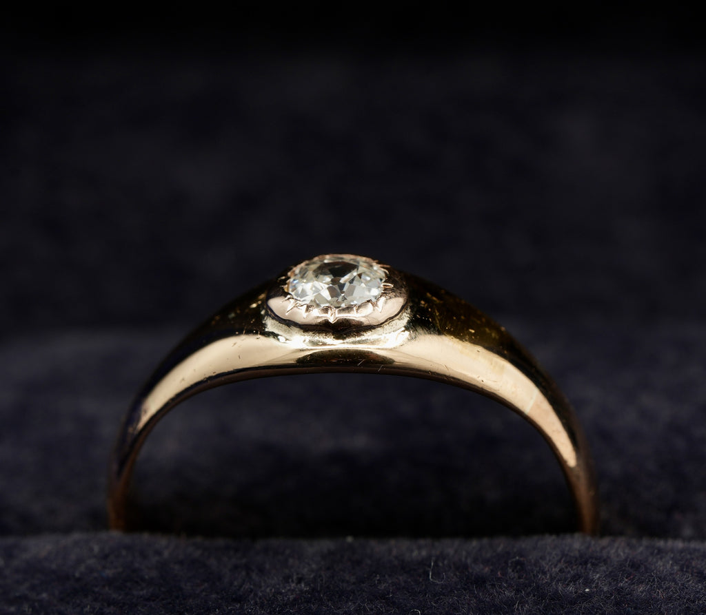 antique 22ct gold old cut diamond gypsy ring, size O, hallmarked