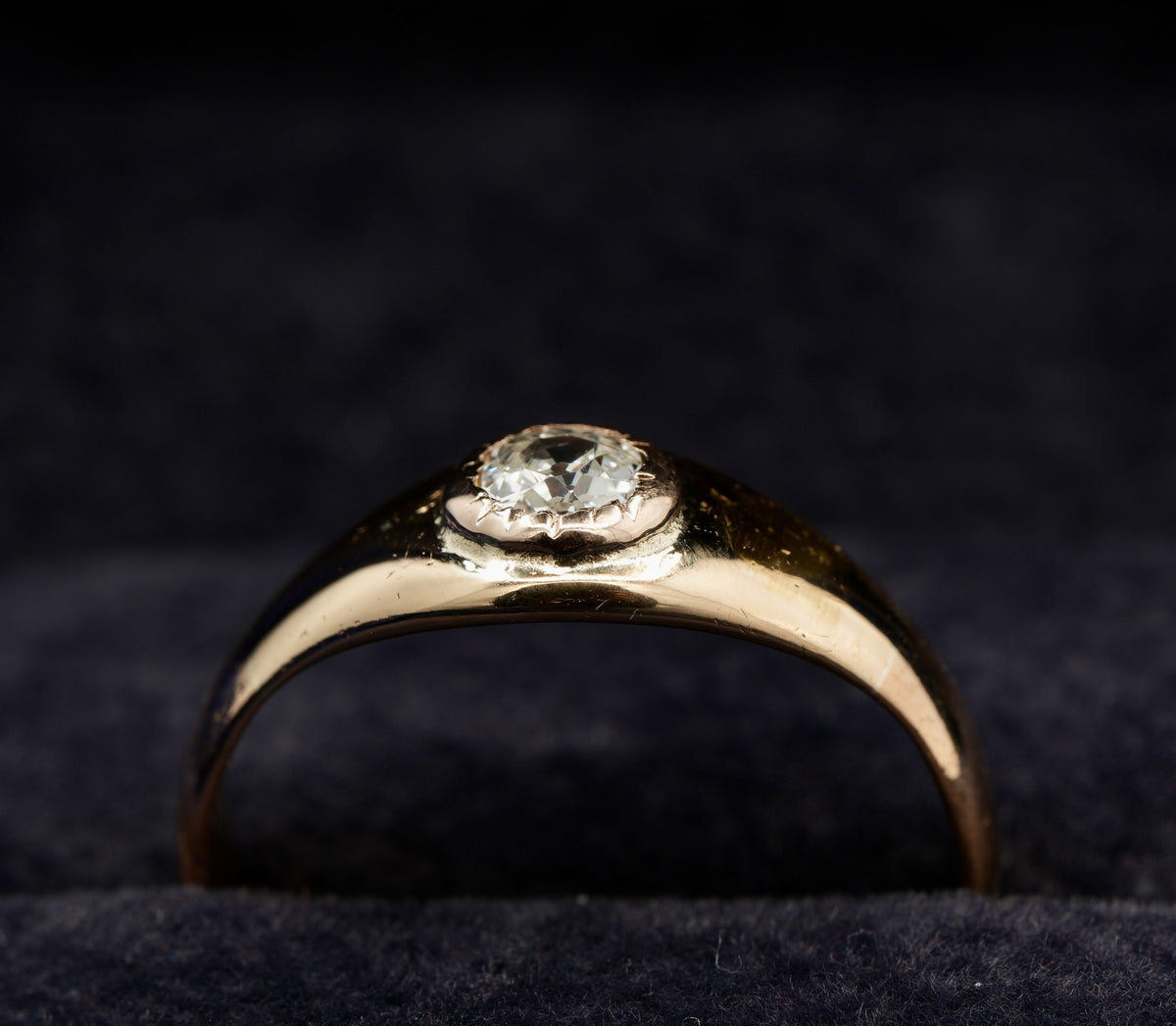 antique 22ct gold old cut diamond gypsy ring, size O, hallmarked