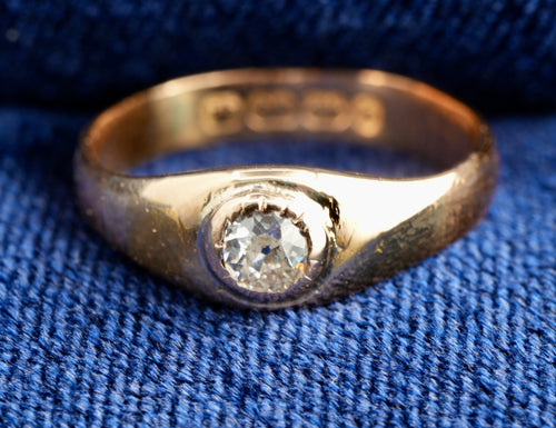 antique 22ct gold old cut diamond gypsy ring, size O, hallmarked