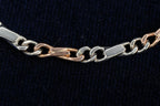 9ct rose and white gold curb and bar link necklace and bracelet set, London hallmarked