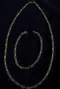 9ct rose and white gold curb and bar link necklace and bracelet set, London hallmarked