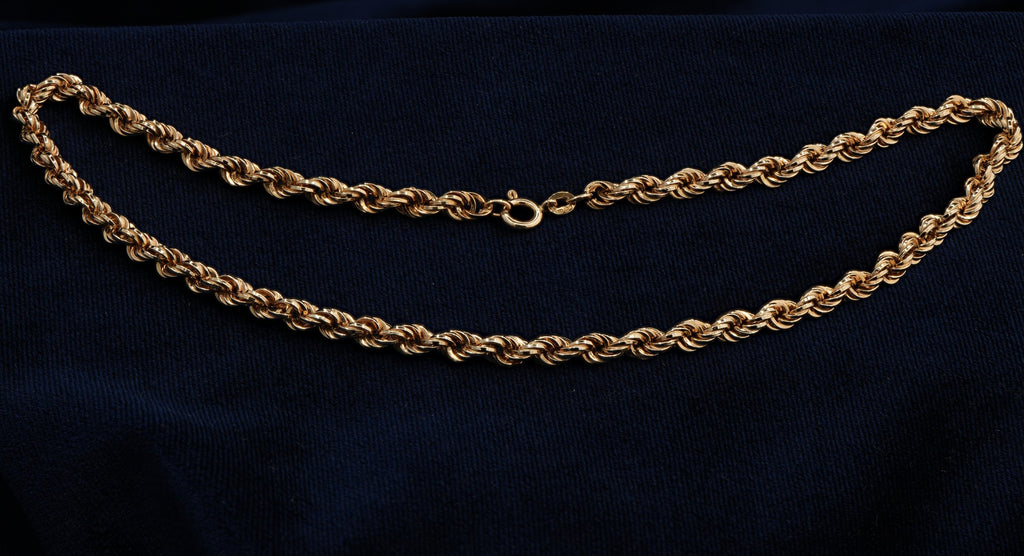 Solid 9ct yellow gold Italian rope chain necklace, 41 cm, Birmingham hallmarked EEC
