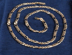 Solid 9ct yellow gold figaro chain necklace, 30 inch, 21.74 g, hallmarked
