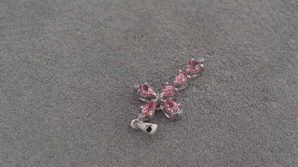 9ct White Gold Padparadscha Sapphire Diamond Cross Pendant 1.5g 375 Hallmarked