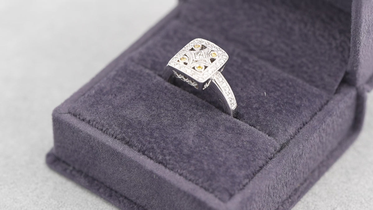 V&Co 18ct White Gold Art Deco Diamond Panel Ring Size M 1/2 6.8g 750