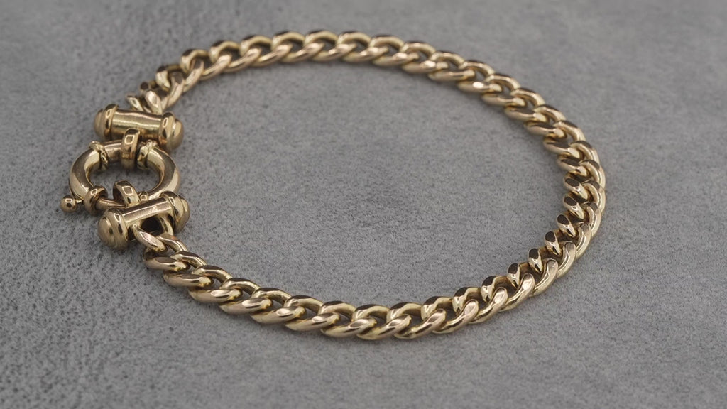 9ct yellow gold flat link bracelet with T-bar terminals, 190mm