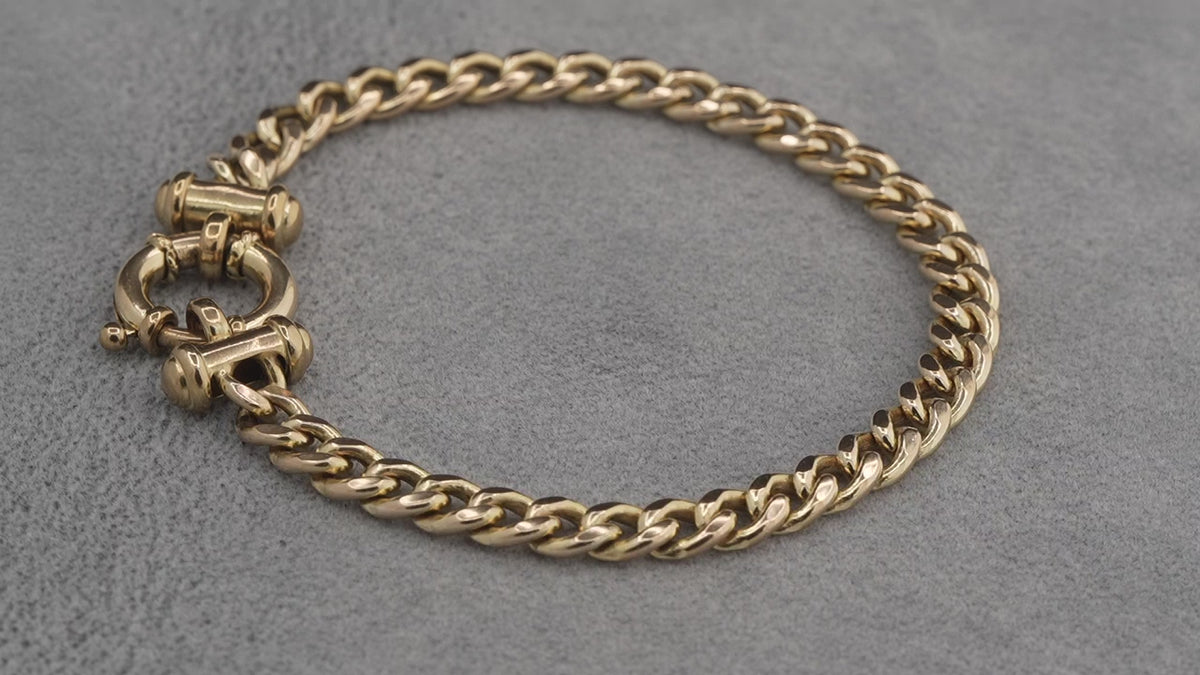 9ct yellow gold flat link bracelet with T-bar terminals, 190mm