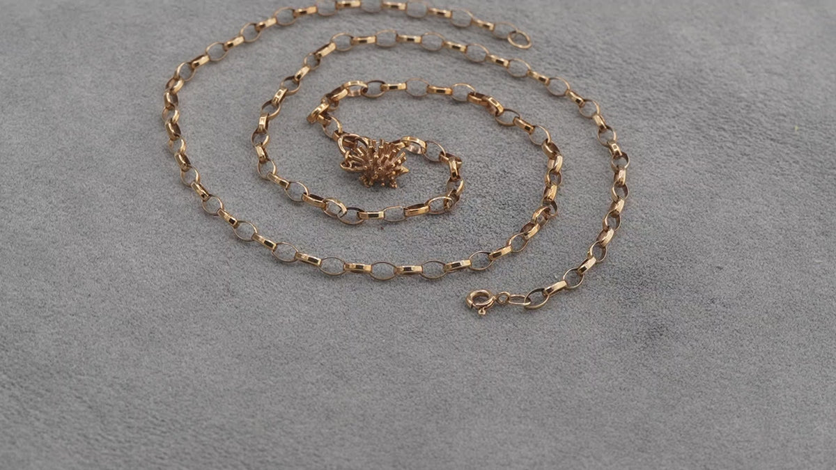Solid 9ct Gold Belcher Necklace with Hedgehog Charm 52cm 6.3g 375 Sheffield