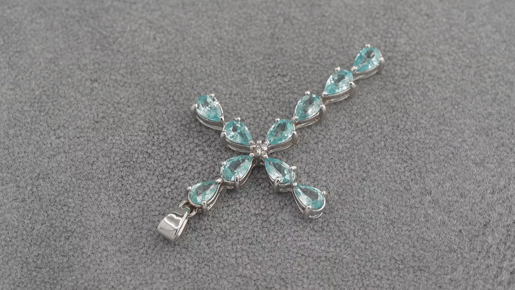 9ct White Gold London Blue Topaz Cross Pendant 2.7g 375 Hallmarked Rocks & Co
