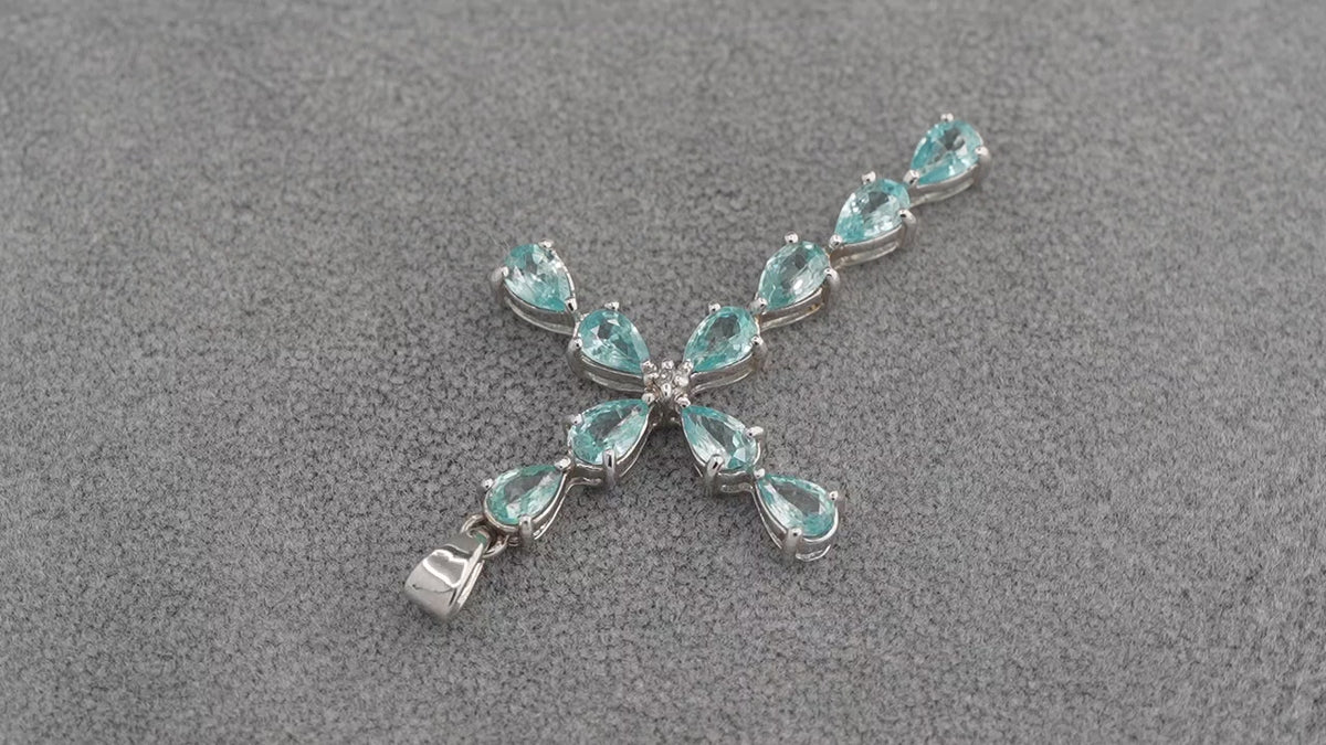 9ct White Gold London Blue Topaz Cross Pendant 2.7g 375 Hallmarked Rocks & Co