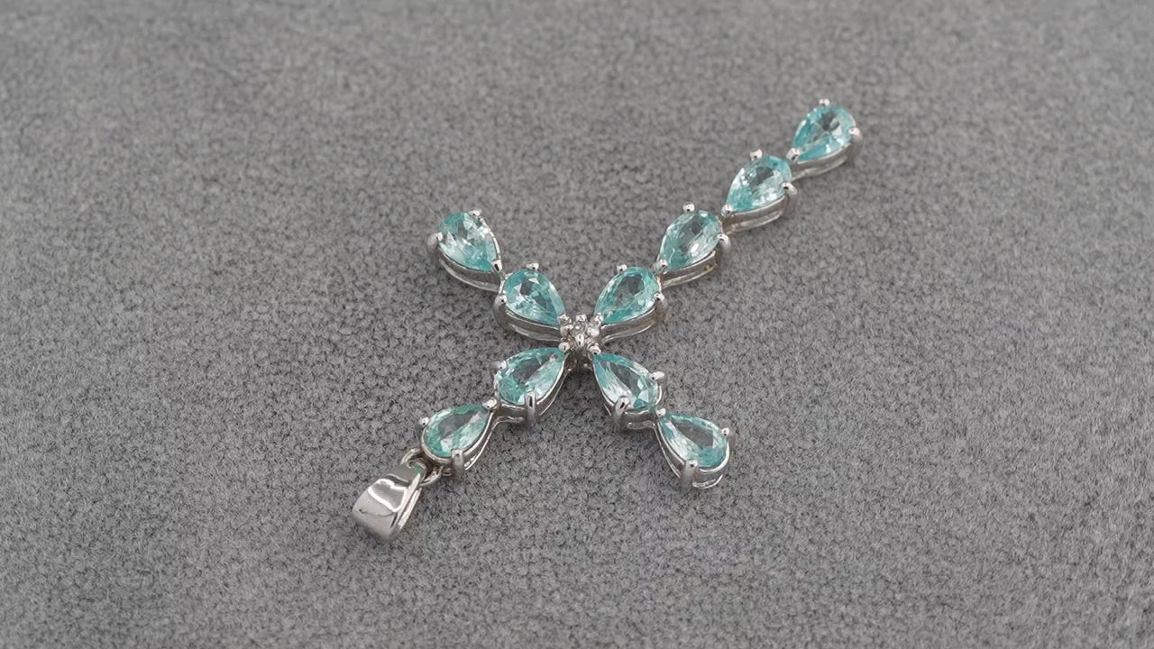 9ct White Gold London Blue Topaz Cross Pendant 2.7g 375 Hallmarked Rocks & Co