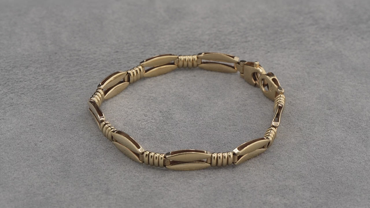 9ct yellow gold coffee bean link bracelet, 190mm