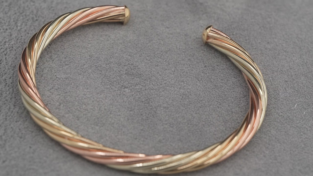 9ct tricolour gold twist effect bangle