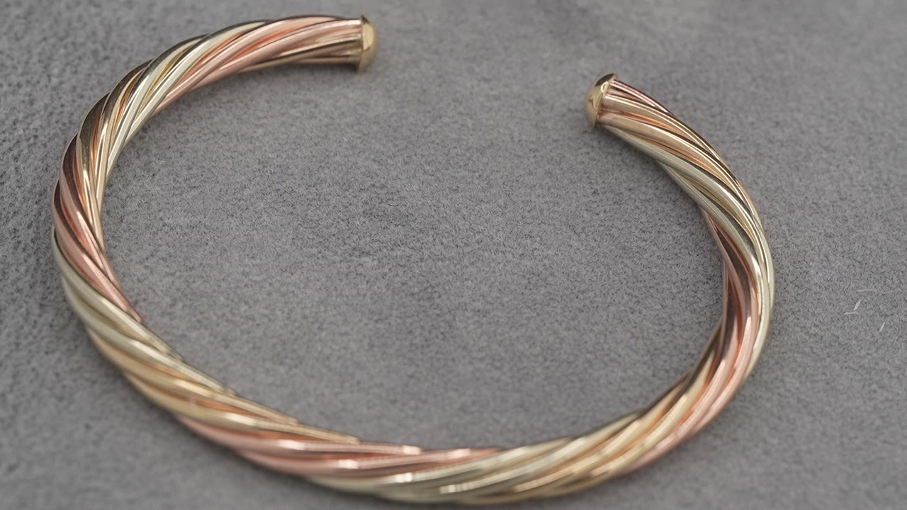 9ct tricolour gold twist effect bangle