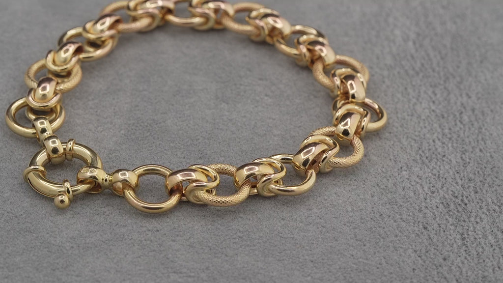 9ct yellow gold part textured hoop link bracelet, 200mm