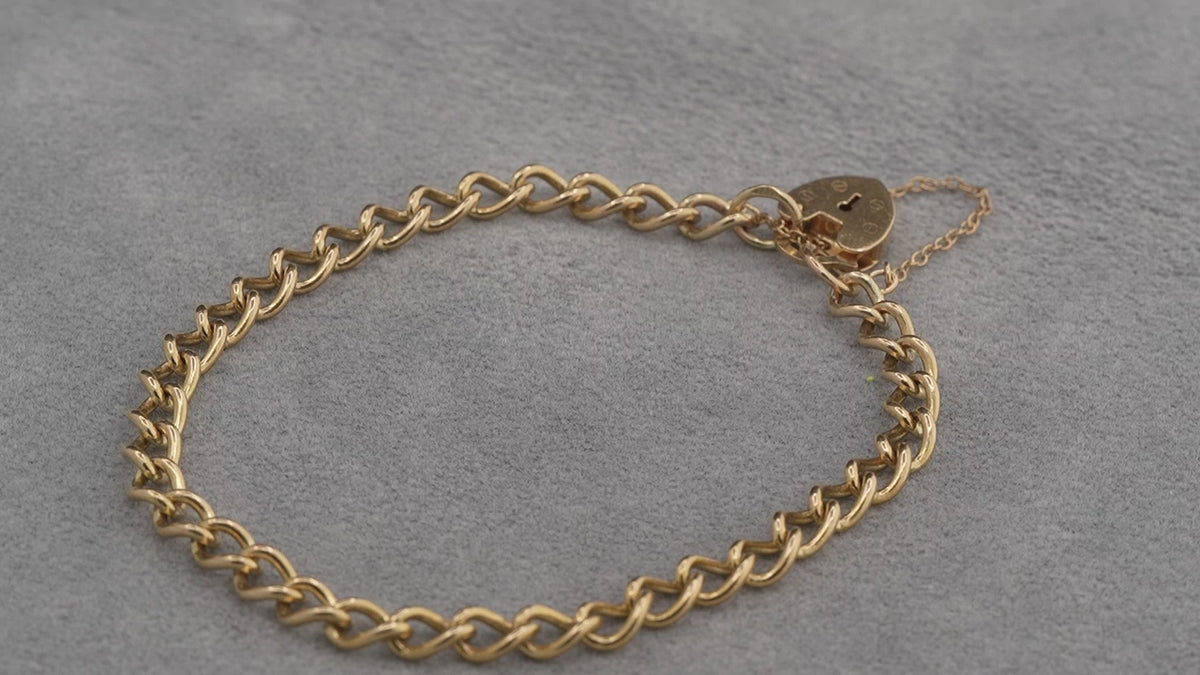 9ct yellow gold flat link bracelet with padlock clasp, 180mm (larger)
