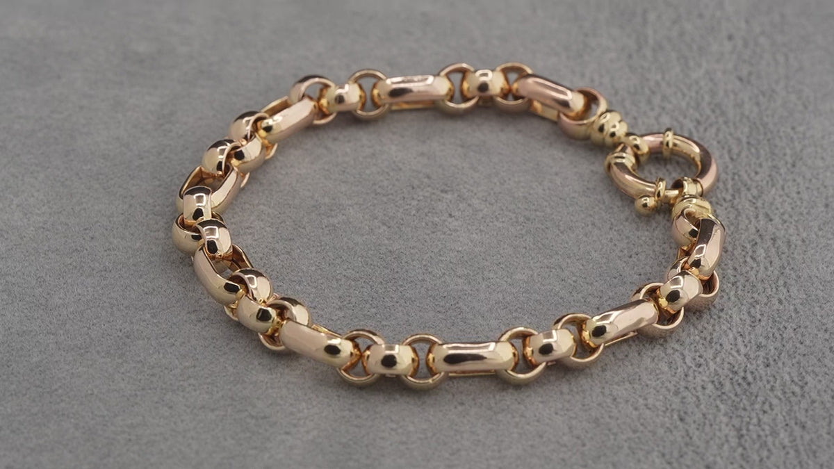 9ct yellow gold oval and hoop link bracelet, 200mm
